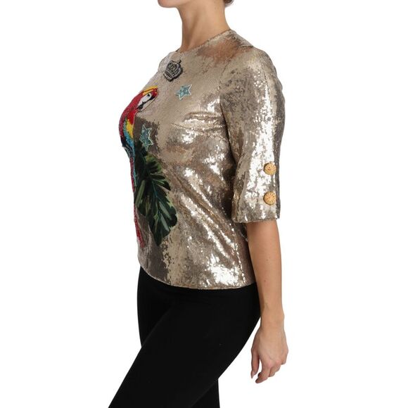 Dolce & Gabbana Sequin Parrot Embroidered Top Women Gold Tops & T-Shirts - Picture 6 of 6
